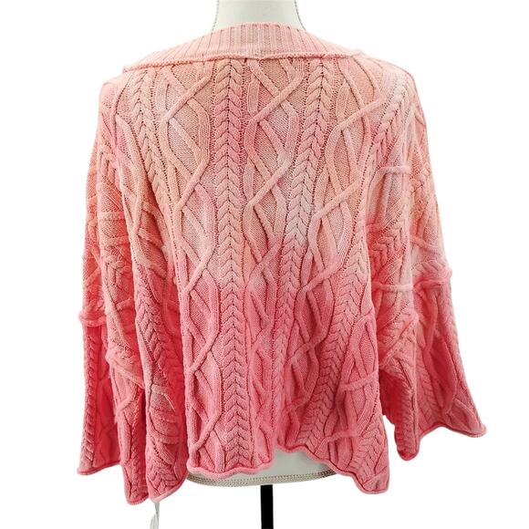 Free People Washed Ashore Sweater Cable Knit Stitch Cropped Cotton Pink Size XS - Picture 3 of 5